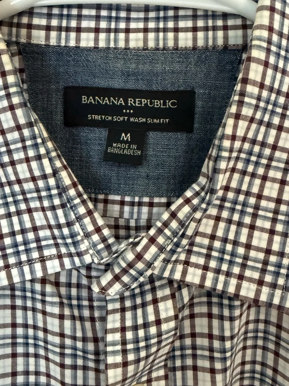 Banana Republic Navy and White Checked Short-Sleeve Button-Down Shirt